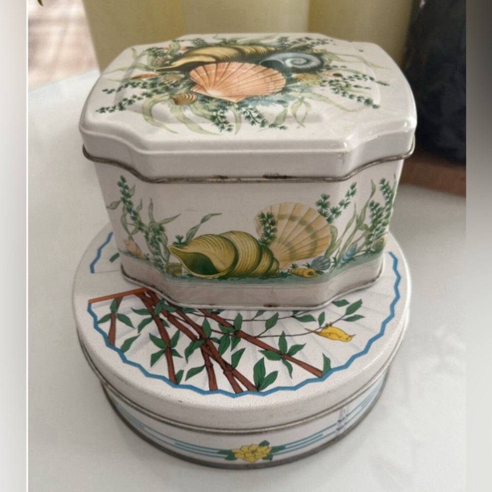 2 Vintage Cream Biscuit Confectionary Tins Trinket Box Tea Tins Desk Storage